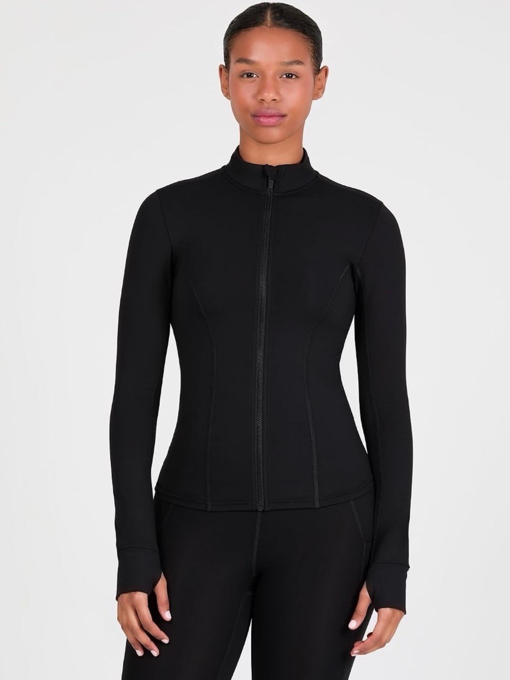 YITTY Black Zip-Front Active Jacket with Thumbhole Sleeves - Picture 2 of 9